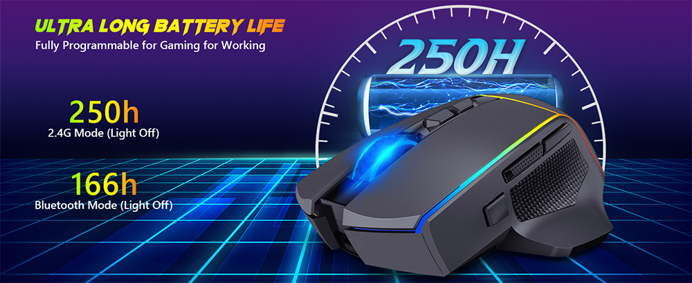 Refurbished Redragon M814RGB-PRO Dual-Mode Gaming Mouse, 2.4GHz Wireless & USB-C Wired, 8000 DPI, 9 Programmable Buttons + Rapid Fire, RGB Backlight