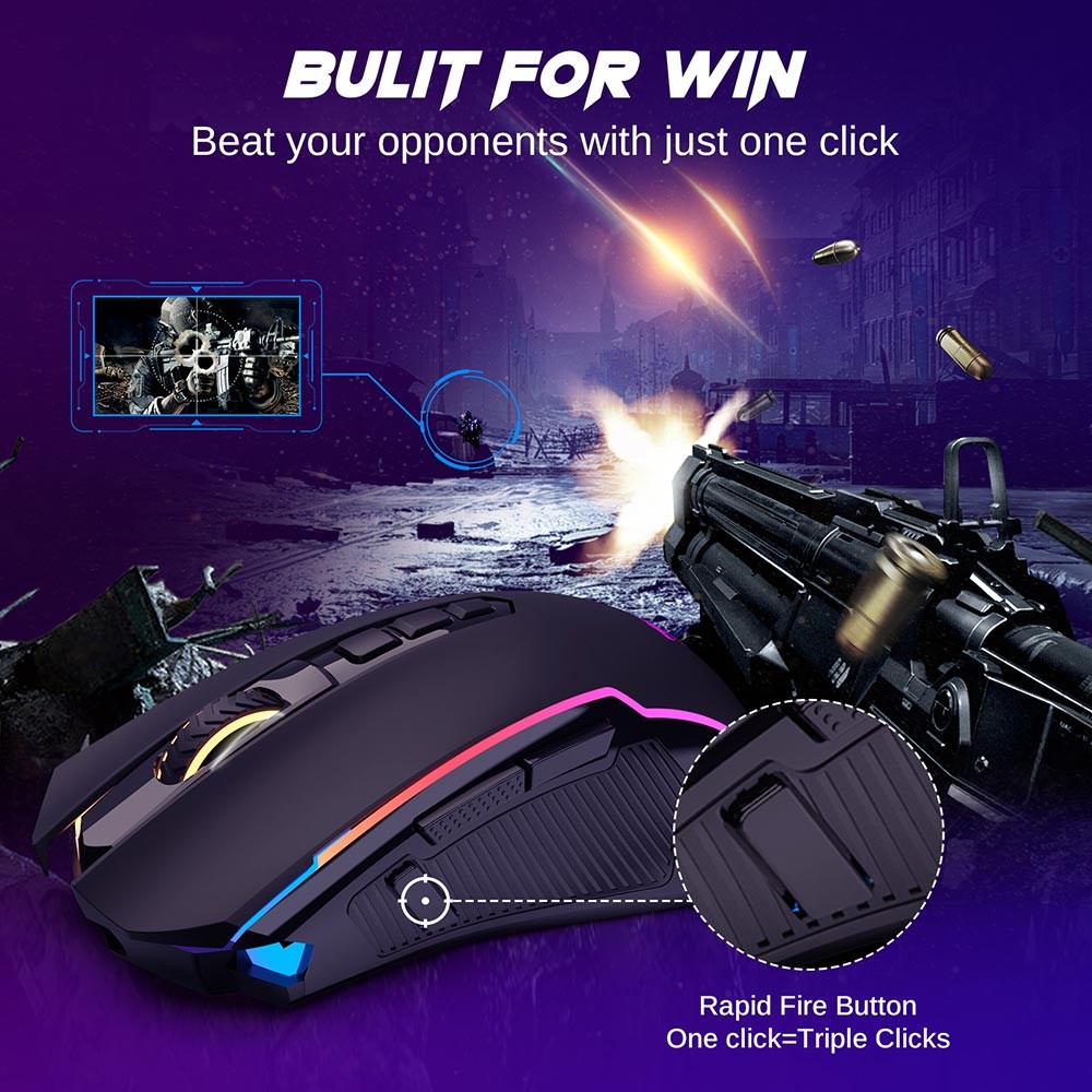 Refurbished Redragon M914P-RGB-KS Tri-Mode Gaming Mouse, Bluetooth / 2.4GHz Wireless / USB-C Wired, 10000 DPI, 10 Programmable Buttons, RGB Backlight
