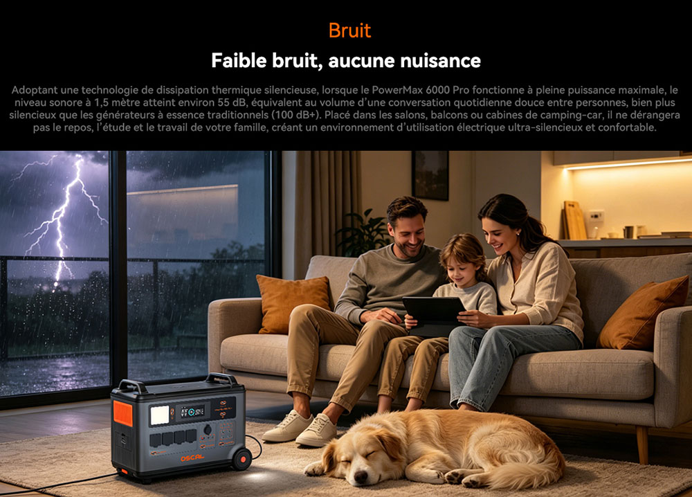 Oscal PowerMax 6000 Pro Station d'alimentation portable, Batterie LiFePO4 3600Wh, Extensible jusqu'à 57600Wh, Sortie à Onde Sinusoïdale Pure de 6000W, Puissance de Crête de 9000W, 14 Sorties, Entrée Solaire de 3000W, 3500+ Cycles, UPS