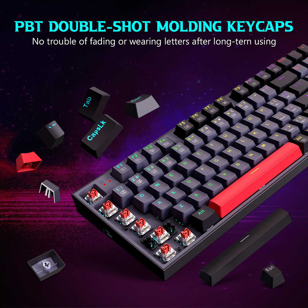 Redragon K636GLR-R Mechanical Keyboard, 94-Key with NumPad, Rainbow Backlight, Red Switch, US Layout - Black+Gray