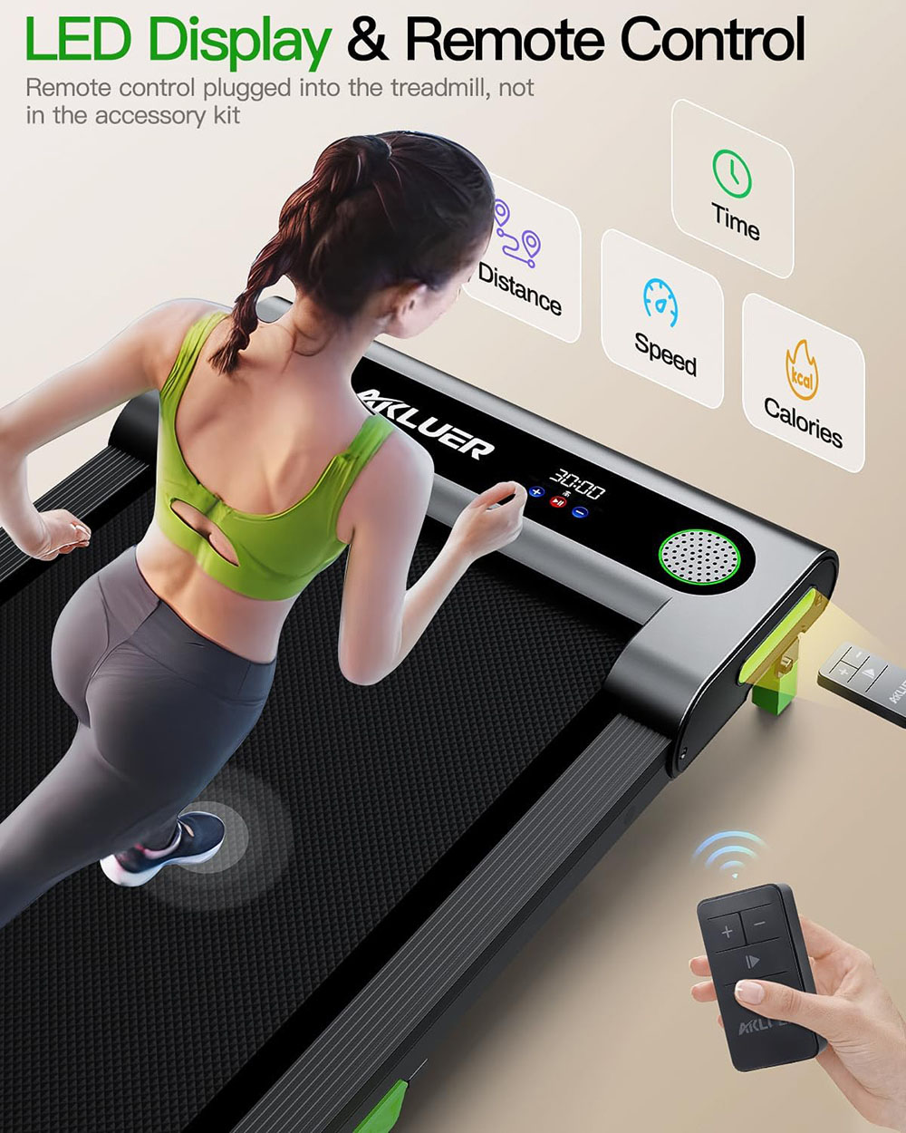 Akluer 480L-A Walking Pad with Incline, 2.5HP Under Desk Treadmill with Remote Control, LED Display, 150kg Max Capacity