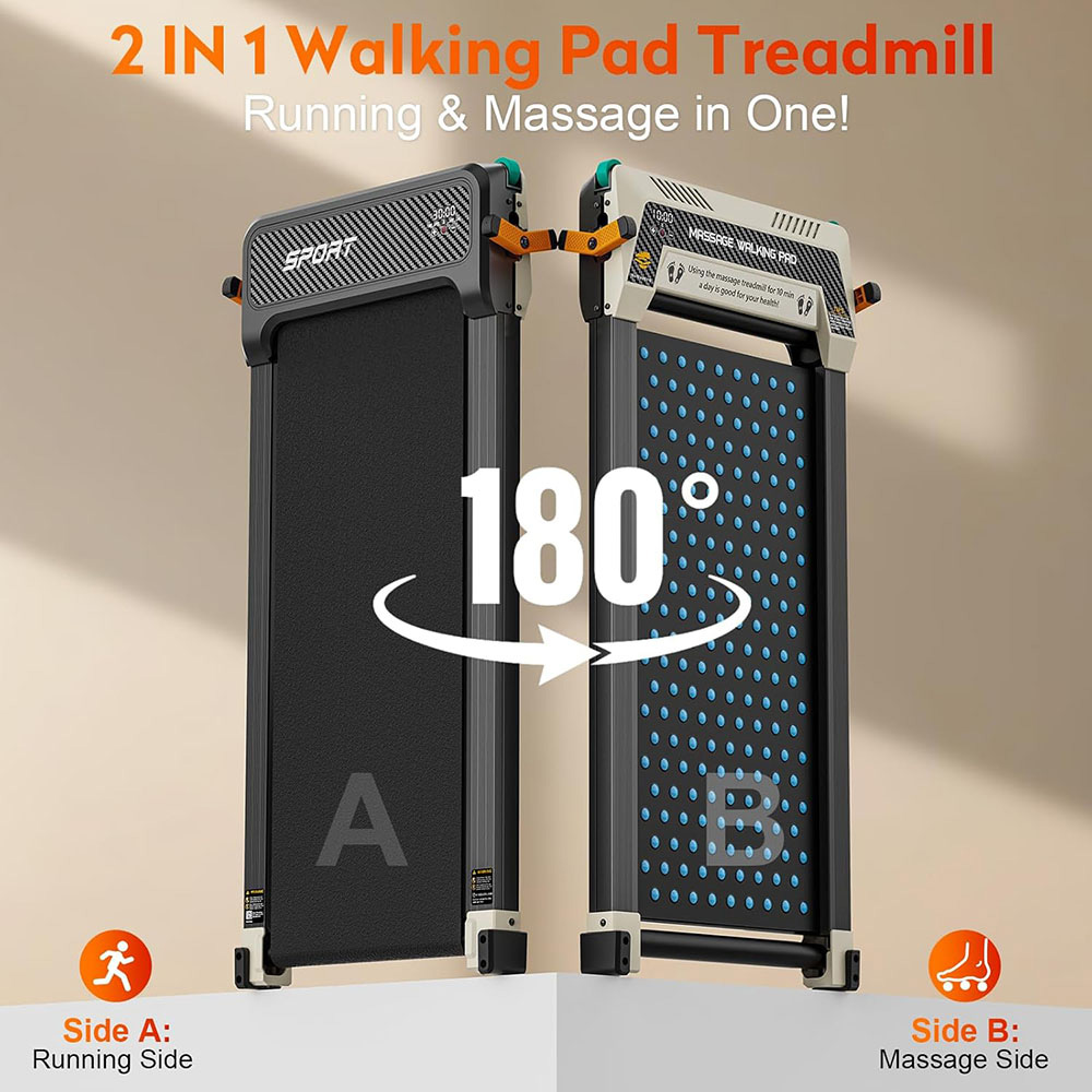 Akluer 520A-A Dual-Sided Treadmill with Shiatsu Foot Massager, 2.5HP Quiet Motor, 330LBS Max Capacity, LED Display & Remote Control
