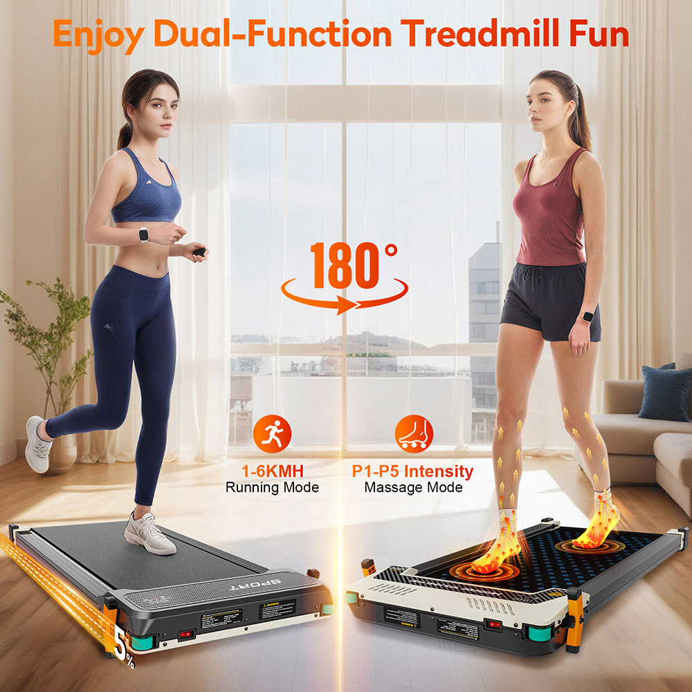 Akluer 520A-A Dual-Sided Treadmill with Shiatsu Foot Massager, 2.5HP Quiet Motor, 330LBS Max Capacity, LED Display & Remote Control