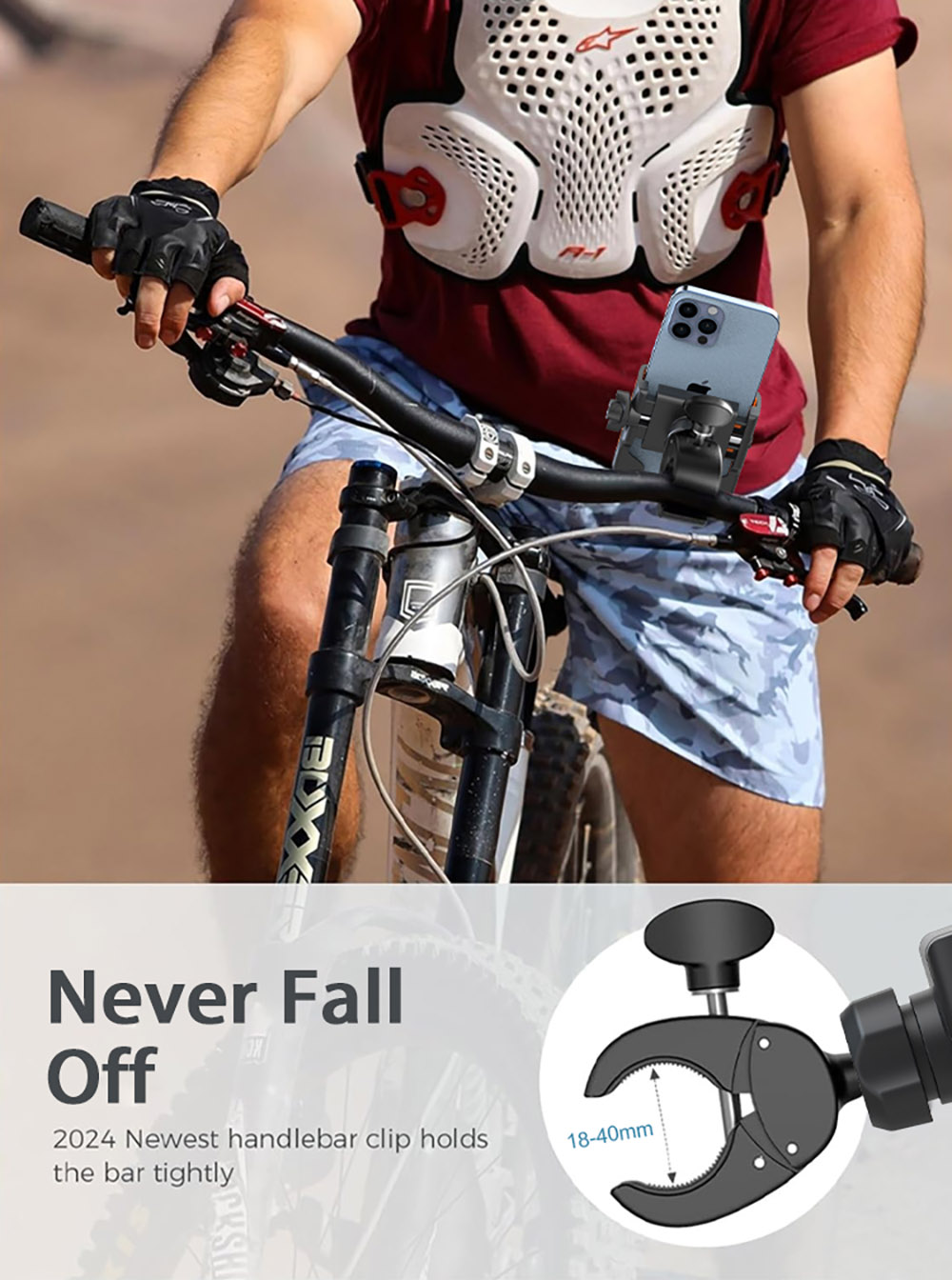 Bike Phone Holder Handlebar Clamp, Motorcycle Scooter Phone Mount Holder for 0.71-1.57'' (18-40mm) Diameter Handlebar, Compatible with 4.5''-7.0'' Phones
