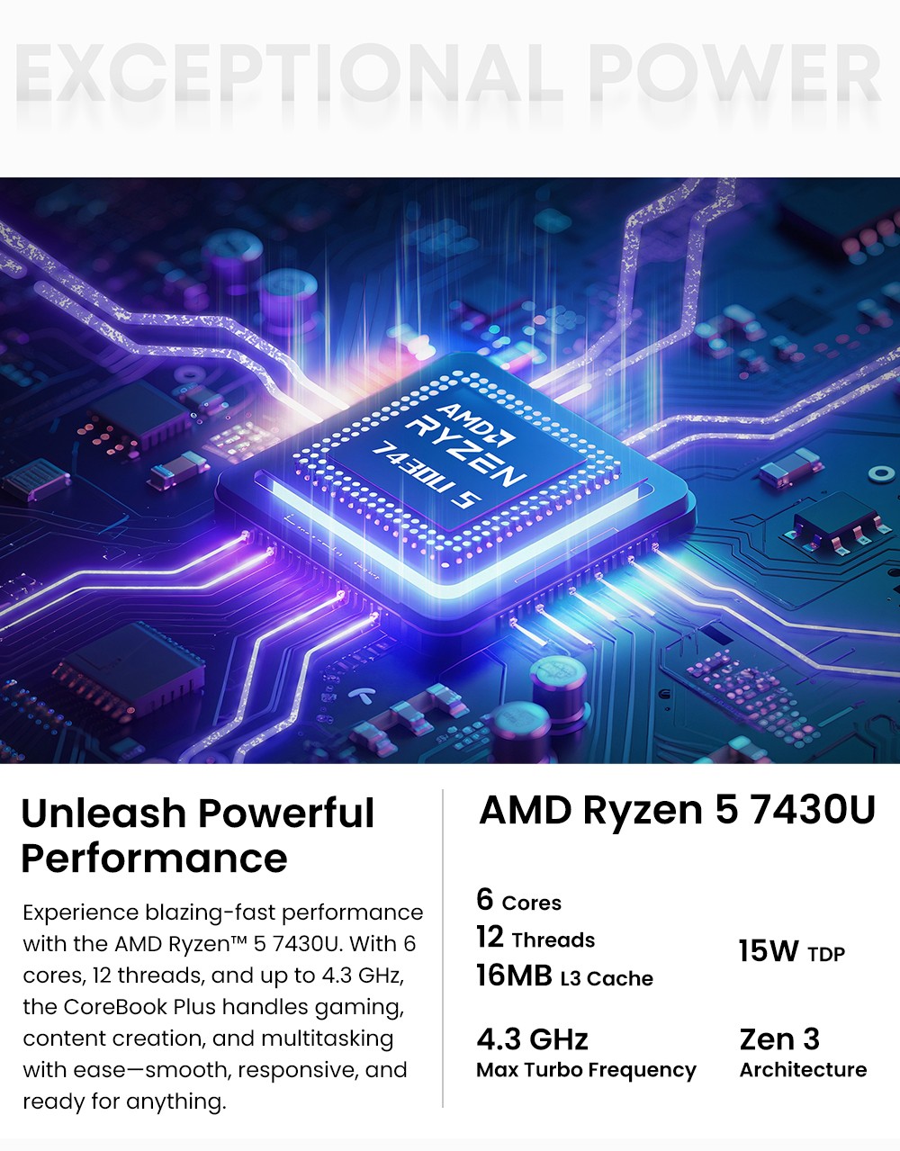 CHUWI CoreBook Plus Laptop, 16 inch 1920x1200 IPS Screen, AMD Ryzen 5 7430U 6 Cores Max 4.3GHz, 16GB RAM 512GB SSD, WiFi 6 Bluetooth 5.2, 2*Full-featured Type-C, 2*USB3.2, 1*USB2.0, 1*TF Card Slot, 1*HDMI, 1*RJ45, 1*Audio