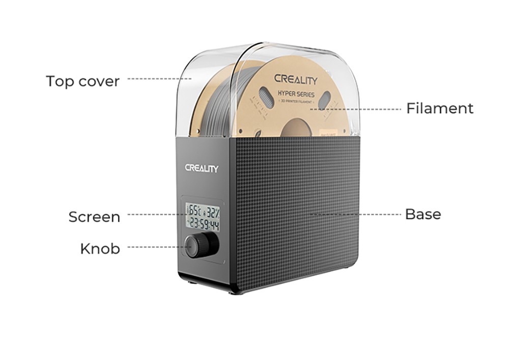 Creality Filament Dryer Box 2.0, Adjustable Temperature, 24h Timer, Humidity Monitoring
