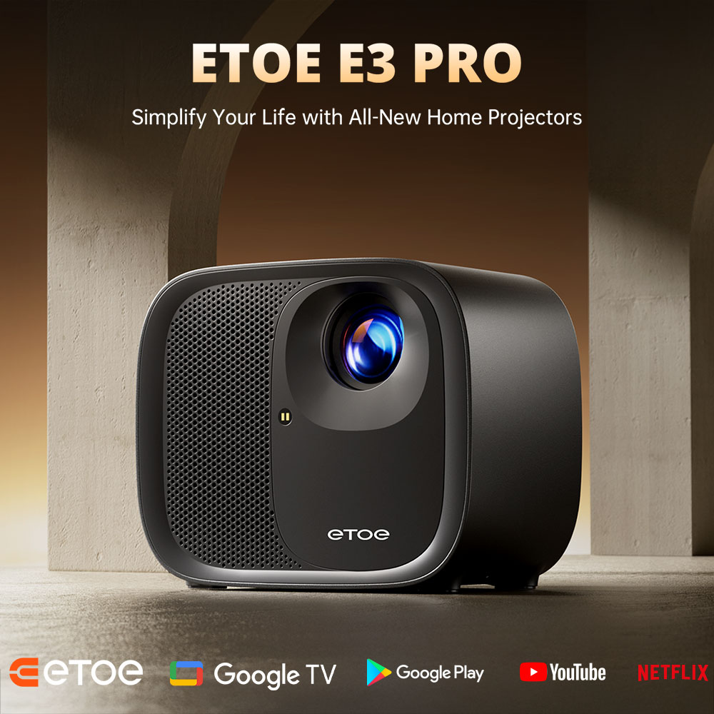 Refurbished ETOE E3 Pro Projector, Dolby Digital Plus, Native 1080P, 600 ANSI, 1.5GB+8GB, 5G WiFi, 4K Decoding, 20W Surround Sound, Seamless Autofocus, Google Assistant, with 10000+ Apps