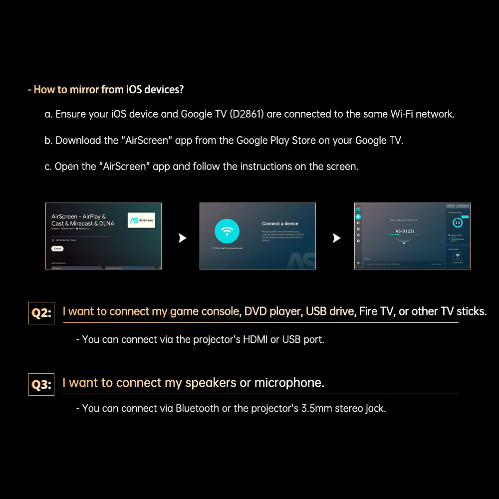 Refurbished ETOE E3 Pro Projector, Dolby Digital Plus, Native 1080P, 600 ANSI, 1.5GB+8GB, 5G WiFi, 4K Decoding, 20W Surround Sound, Seamless Autofocus, Google Assistant, with 10000+ Apps