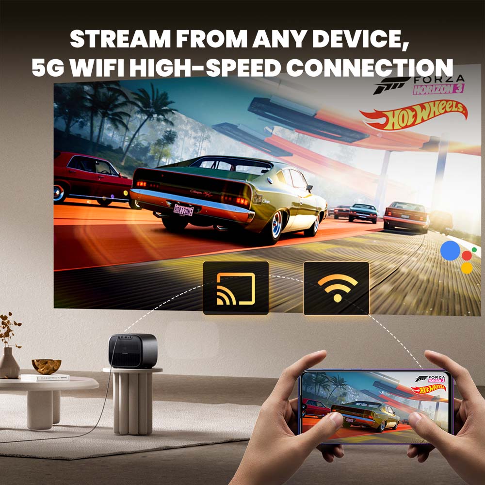 Refurbished ETOE E3 Pro Projector, Dolby Digital Plus, Native 1080P, 600 ANSI, 1.5GB+8GB, 5G WiFi, 4K Decoding, 20W Surround Sound, Seamless Autofocus, Google Assistant, with 10000+ Apps