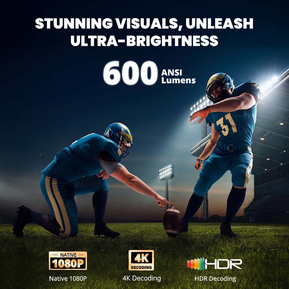Refurbished ETOE E3 Pro Projector, Dolby Digital Plus, Native 1080P, 600 ANSI, 1.5GB+8GB, 5G WiFi, 4K Decoding, 20W Surround Sound, Seamless Autofocus, Google Assistant, with 10000+ Apps