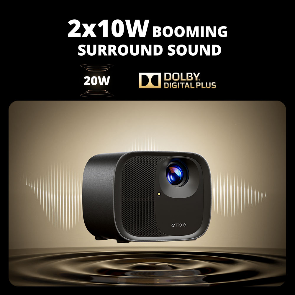 Refurbished ETOE E3 Pro Projector, Dolby Digital Plus, Native 1080P, 600 ANSI, 1.5GB+8GB, 5G WiFi, 4K Decoding, 20W Surround Sound, Seamless Autofocus, Google Assistant, with 10000+ Apps