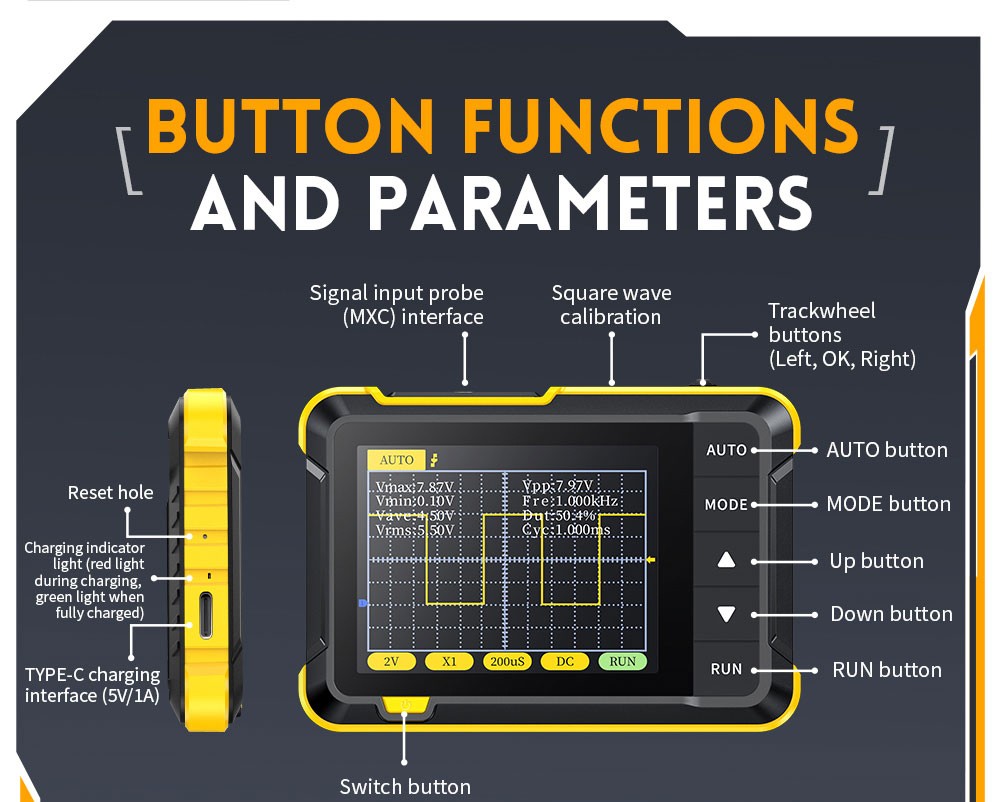 FNIRSI DSO152 Mini Handheld Digital Oscilloscope with P6100 High Voltage Probe, 2.5MSa/s Sampling Rate, 200KHz Bandwidth