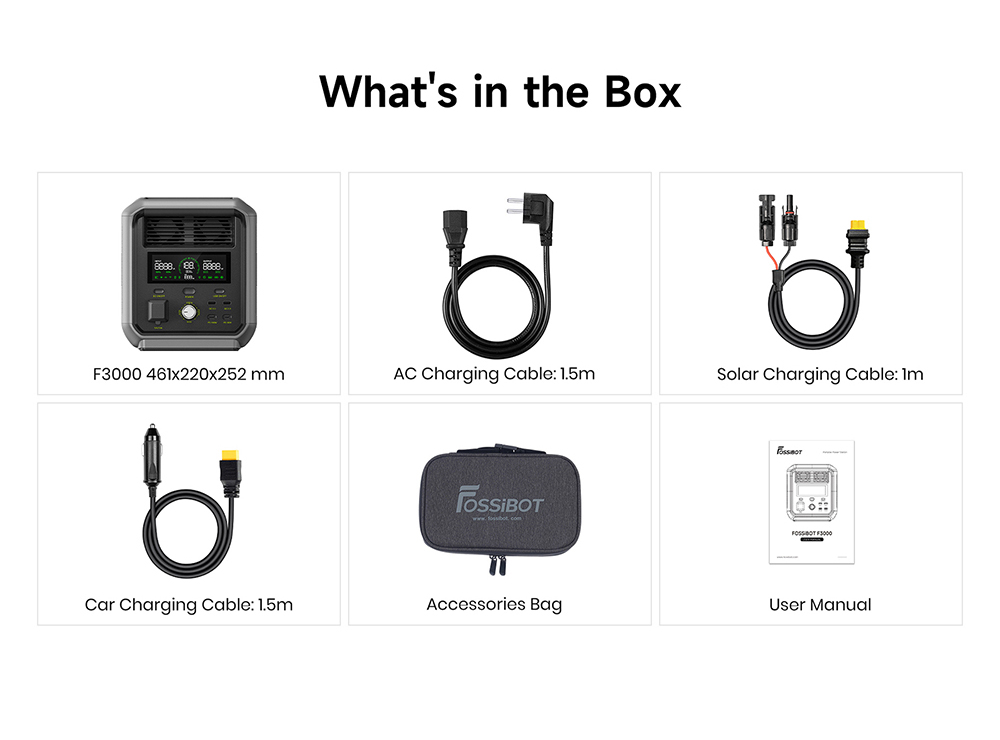 FOSSiBOT F3000 Portable Power Station, 3000W Output, 2048Wh LiFePO4 Battery, 6000W Peak Power, 2000W Fast Charging, 1200W Solar Input, <10ms UPS, 4000+ Cycles, App Remote Control