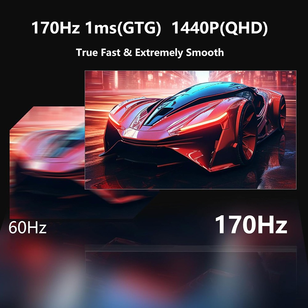 FYHXele FY27QHM2 27-inch Monitor, 2560*1440 QHD 16:9 IPS Screen, 170Hz Refresh Rate, 1ms GTG Response Time, 100% sRGB, 1000:1 Contrast, FreeSync, 1*DP 1.4 2*HDMI 2.0 1*USB 2.0 1*Audio, Tilt Adjustment & VESA Mount