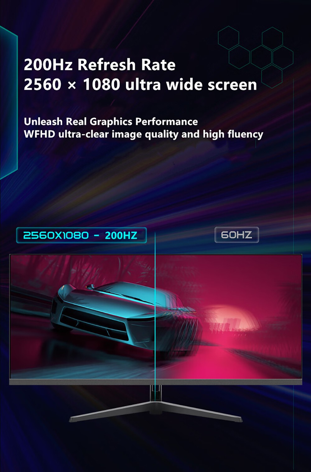 FYHXele FY29Q2H 29-inch Monitor, 2560*1080 WFHD 21:9 IPS Screen, 200Hz Refresh Rate, 1ms Response Time, 100% sRGB, 1000:1 Contrast, FreeSync & G-Sync Compatible, HDR, Game Plus, 2*DP1.4 2*HDMI 2.1 1*Audio, Dual Speakers, Tilt Adjustment & VESA Mount