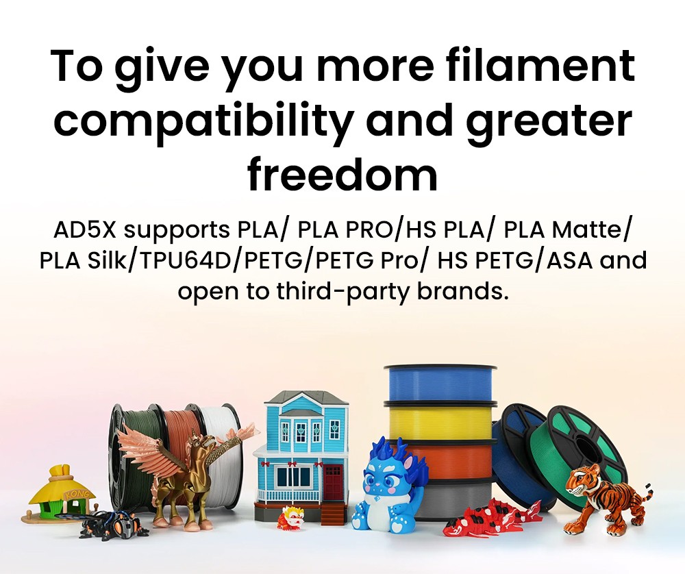 Refurbished Flashforge AD5X 3D Printer, Smart 4-Color Printing, 600mm/s Max, 220*220*220mm