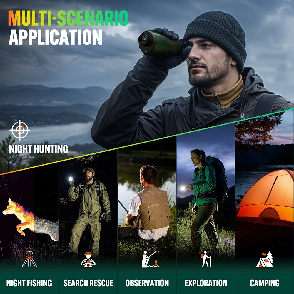 GTGUARD H3 Thermal Imaging Monocular, 256×192 Resolution, 384×288 AI Super Resolution, ≤40mK NETD, 800×600 Micro-OLED, 15mm Lens, 8× Digital Zoom, 50Hz, 4000mAh Battery, 10H Runtime, IP66