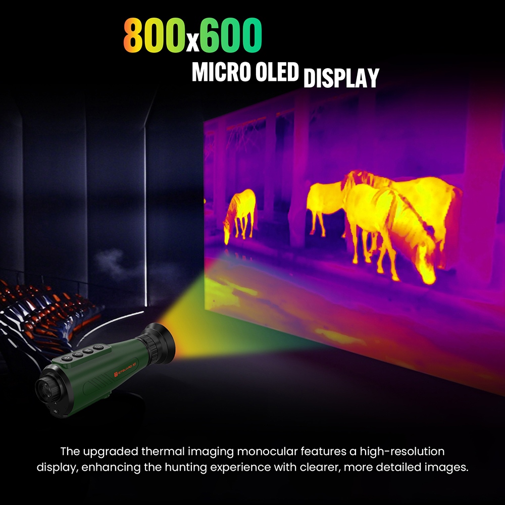 GTGUARD H3 Thermal Imaging Monocular, 256×192 Resolution, 384×288 AI Super Resolution, ≤40mK NETD, 800×600 Micro-OLED, 15mm Lens, 8× Digital Zoom, 50Hz, 4000mAh Battery, 10H Runtime, IP66