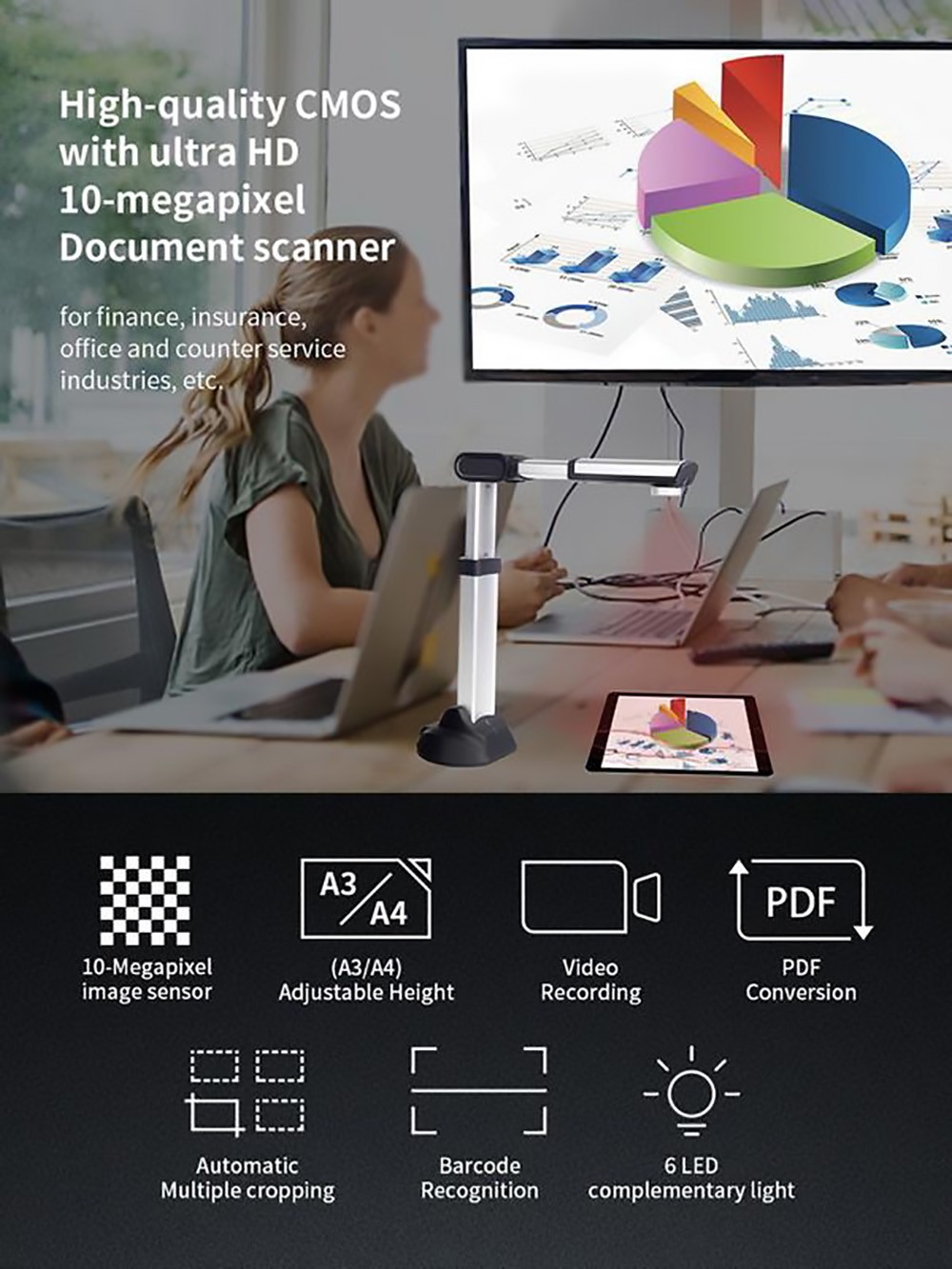 Refurbished GUCEE S1000 Document Scanner with 10-megapixel Camera Lens