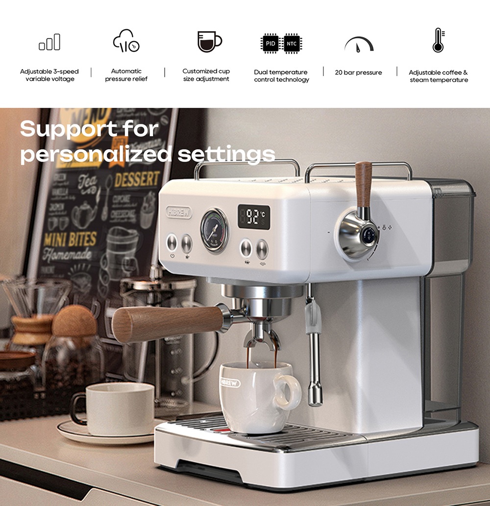 HIBREW H10Plus Espresso Coffee Machine, 20Bar Semi-Automatic Coffee Maker, Fast Heating, Temperature Control, Steam Frother for Cappuccino Latte