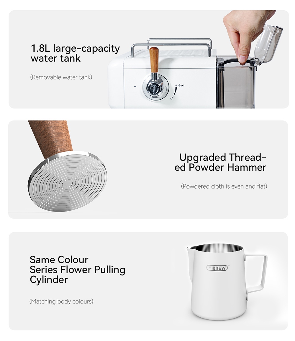 HIBREW H10Plus Espresso Coffee Machine, 20Bar Semi-Automatic Coffee Maker, Fast Heating, Temperature Control, Steam Frother for Cappuccino Latte