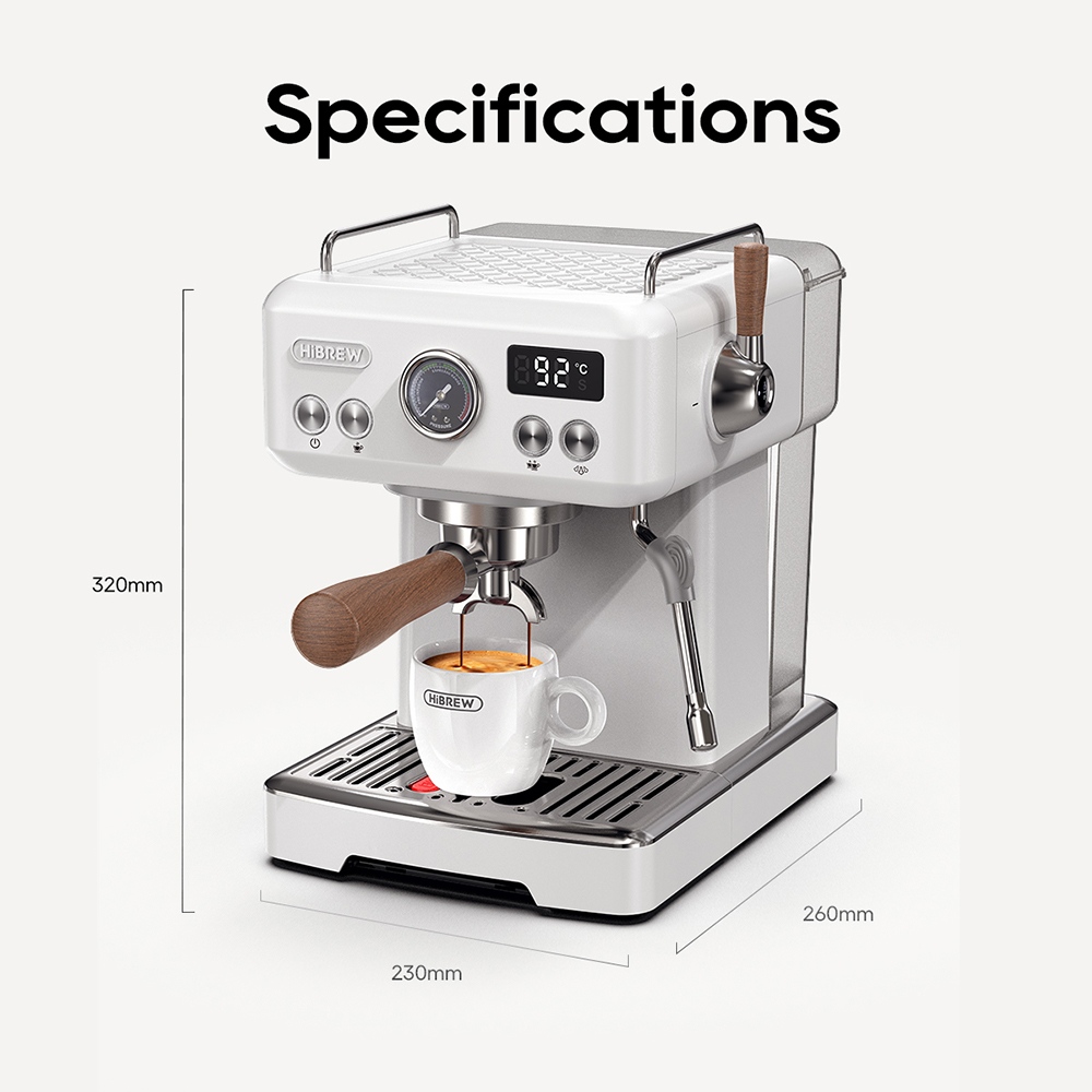 HIBREW H10Plus Espresso Coffee Machine, 20Bar Semi-Automatic Coffee Maker, Fast Heating, Temperature Control, Steam Frother for Cappuccino Latte