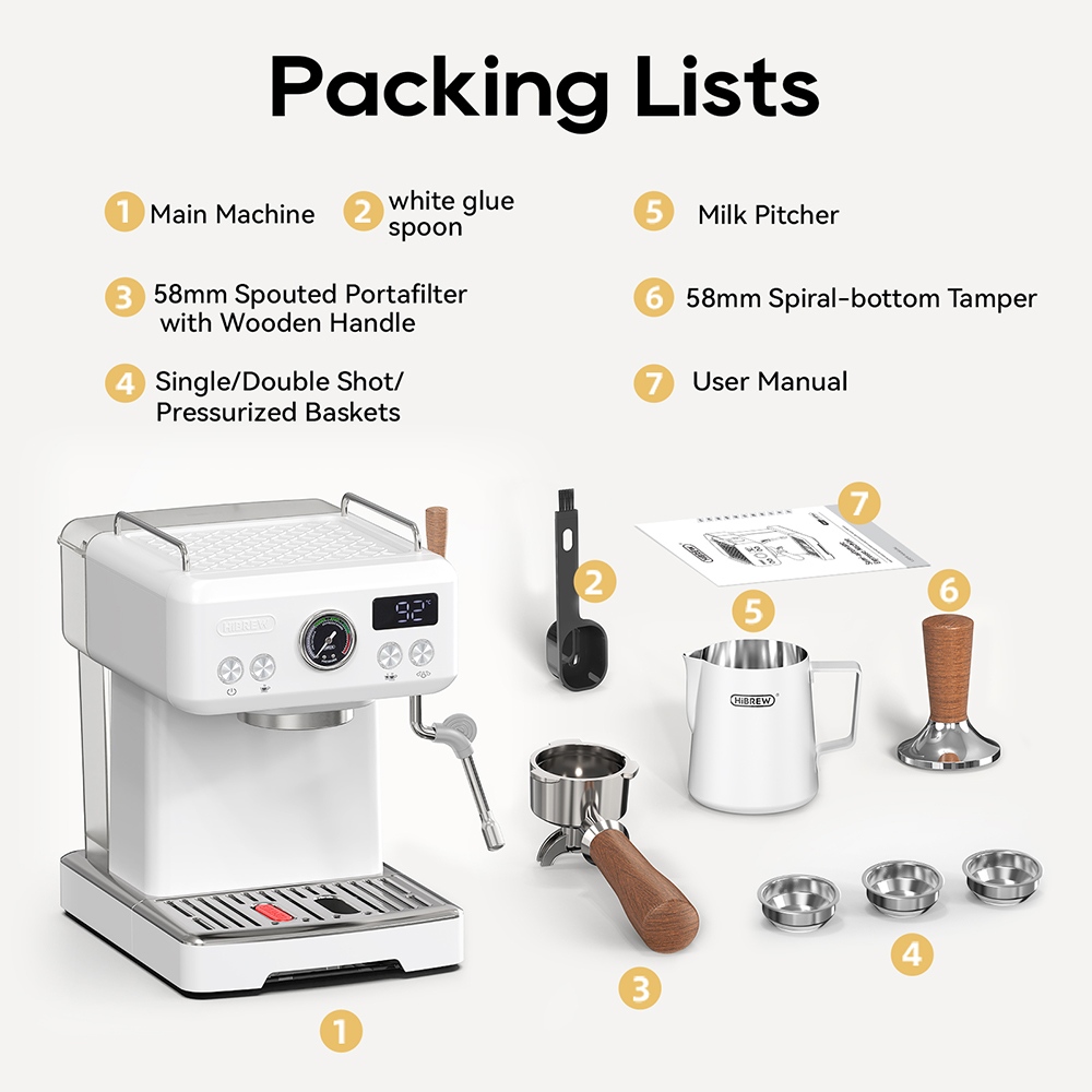 HIBREW H10Plus Espresso Coffee Machine, 20Bar Semi-Automatic Coffee Maker, Fast Heating, Temperature Control, Steam Frother for Cappuccino Latte