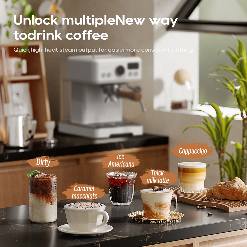 HIBREW H10Plus Espresso Coffee Machine, 20Bar Semi-Automatic Coffee Maker, Fast Heating, Temperature Control, Steam Frother for Cappuccino Latte