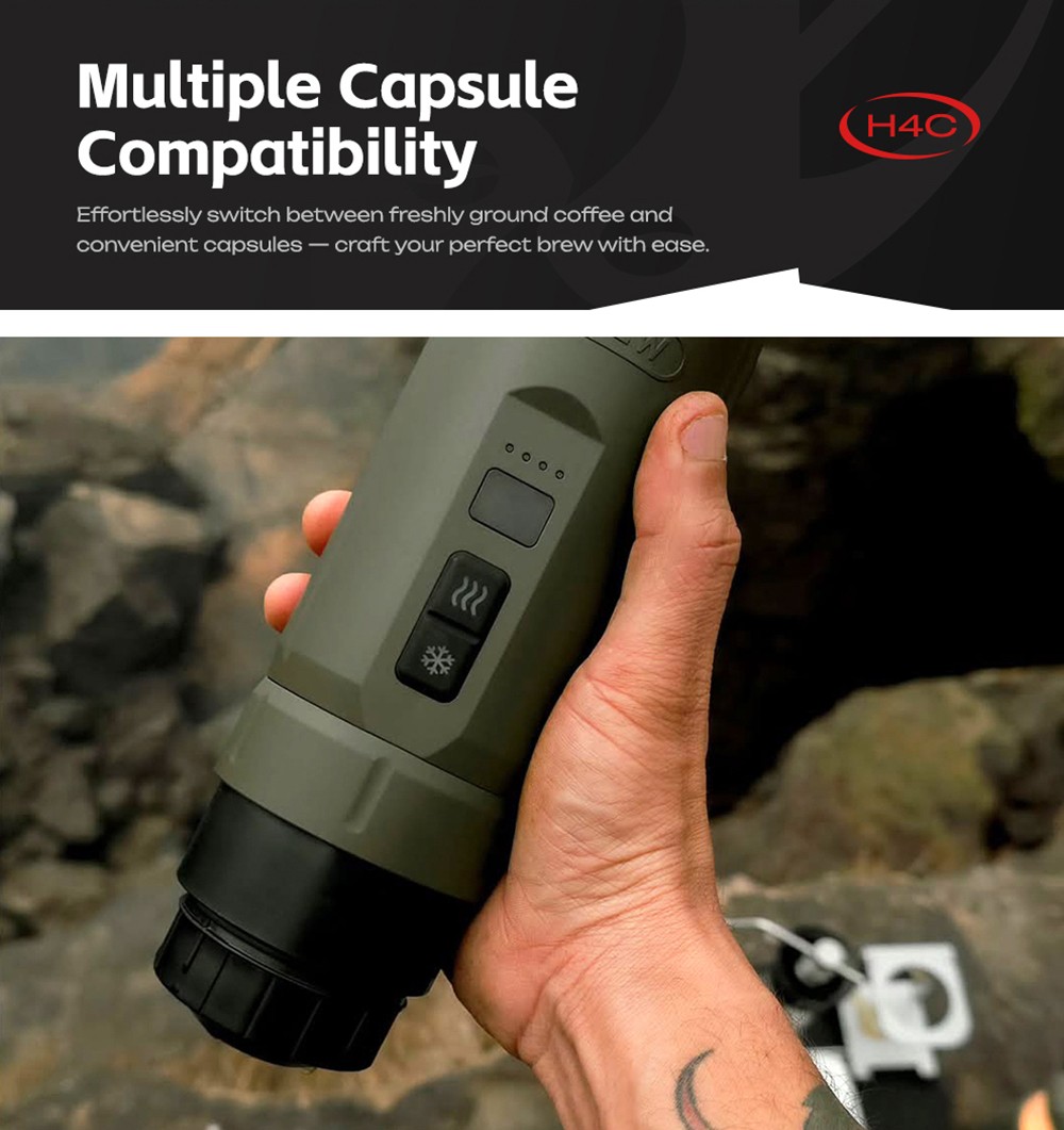 HIBREW H4C Portable Espresso Maker, Handheld Manual Coffee Machine for Camping, Travel & Home Use, Green - Explorer