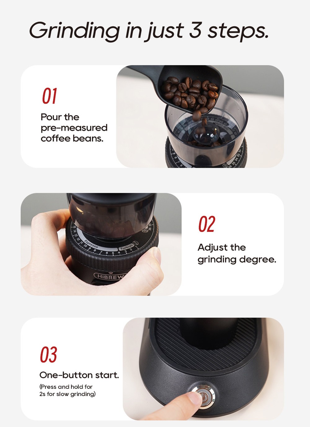 HiBREW G5 Electric Coffee Grinder, 48mm Conical Burr, 36 Gears Grinding Adjustable, for Espresso/Turkish/Pour Over/Mocca/Drip Coffee