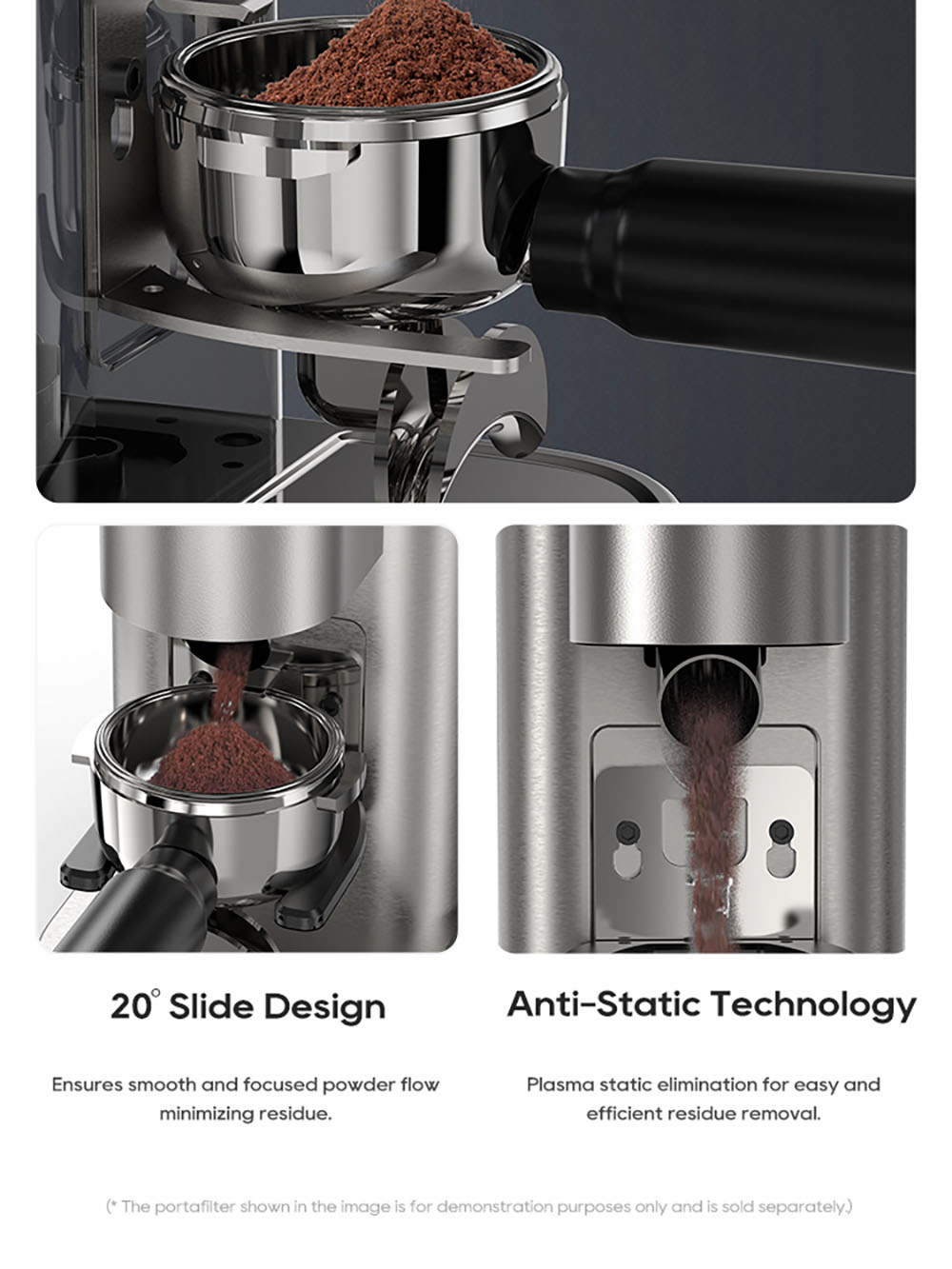 HiBREW G7 Coffee Grinder, 48 Grind Settings, Anti-Static Technology, Stainless Steel Conical Burr, Touch Panel, Compatible with 51/54/58mm Portafilters, Hands-Free Coffee Grinding, Silver