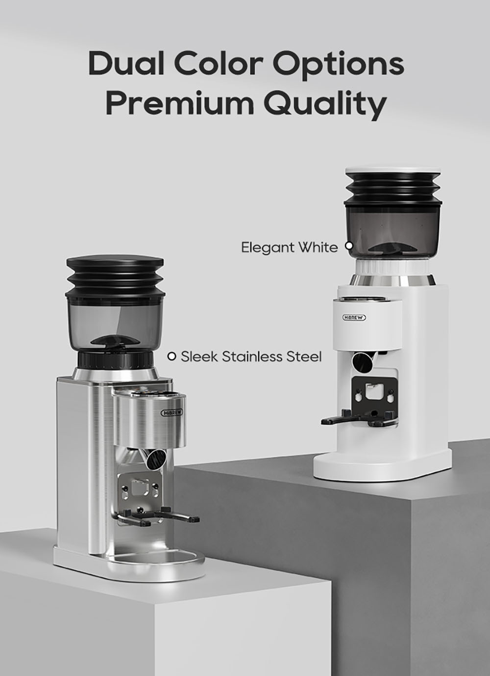 HiBREW G7 Coffee Grinder, 48 Grind Settings, Anti-Static Technology, Stainless Steel Conical Burr, Touch Panel, Compatible with 51/54/58mm Portafilters, Hands-Free Coffee Grinding, Silver