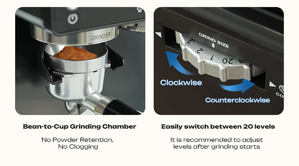 HiBREW H20 All-in-One Coffee Machine with Built-in Grinder, Dual Hot & Cold Extraction, 20-Bar Pressure, 20-Level Grind Adjustment, Steam Wand for Latte, 1.4L Water Tank, Smart Touch Control
