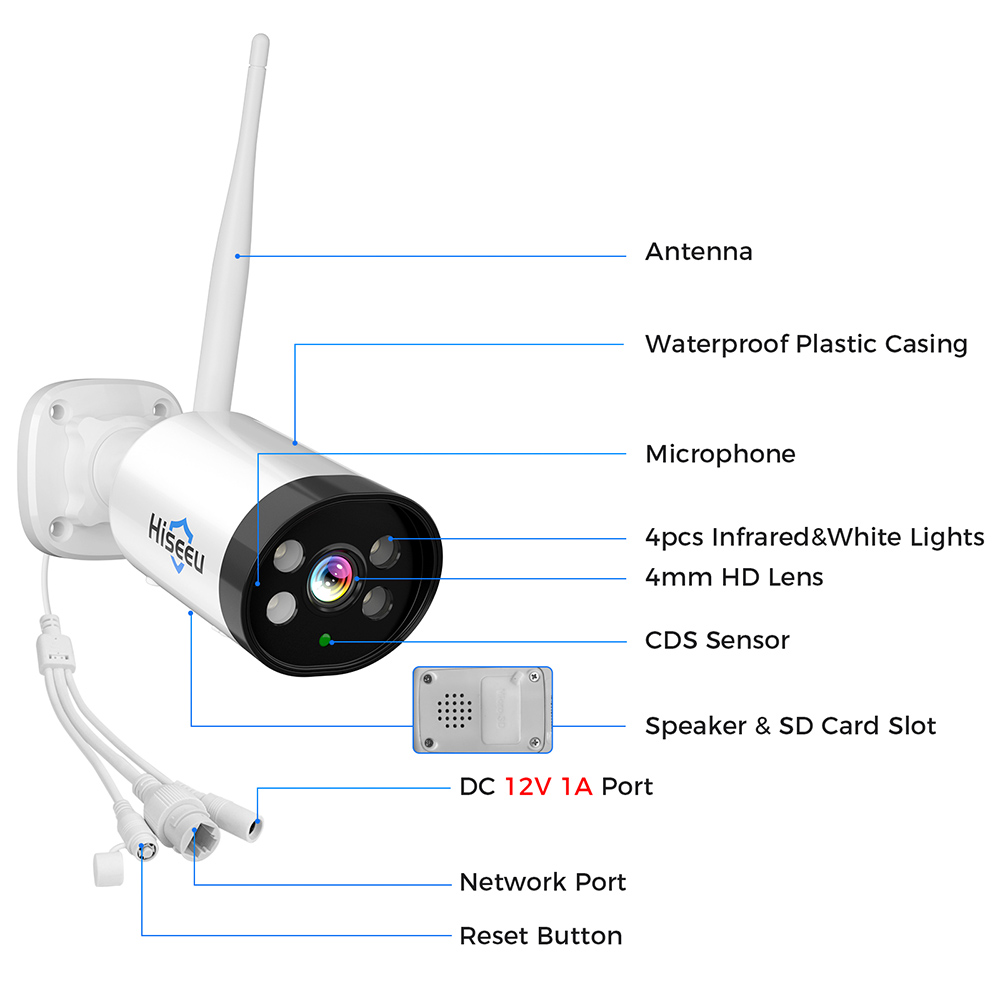 Refurbished Hiseeu 10CH NVR 3MP WiFi Security System Kit, with 4 Cameras, Human Detection, IR Night Vision, 2-way Audio, IP66 Waterproof, Works with Alexa, No HDD