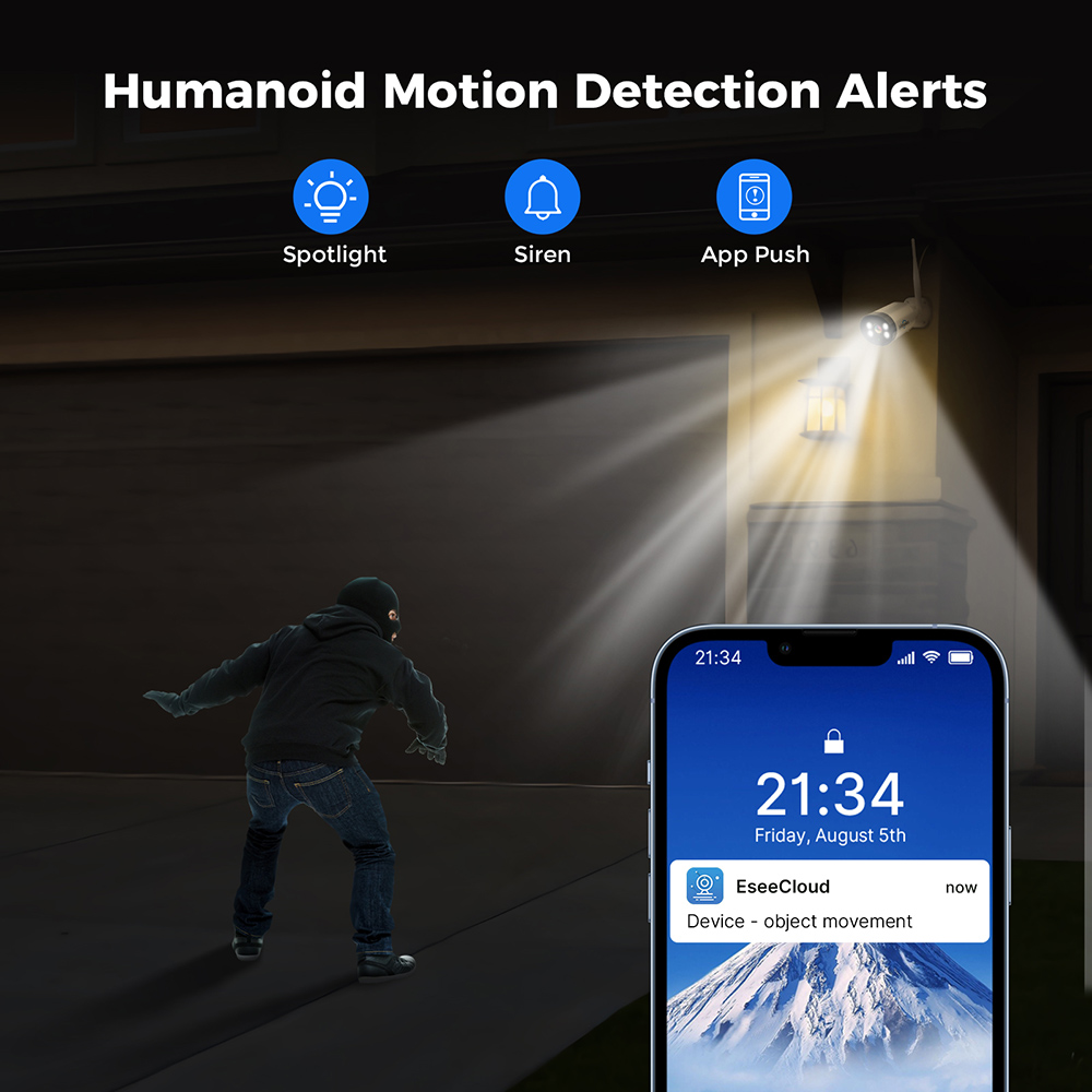 Refurbished Hiseeu 10CH NVR 3MP WiFi Security System Kit, with 4 Cameras, Human Detection, IR Night Vision, 2-way Audio, IP66 Waterproof, Works with Alexa, No HDD