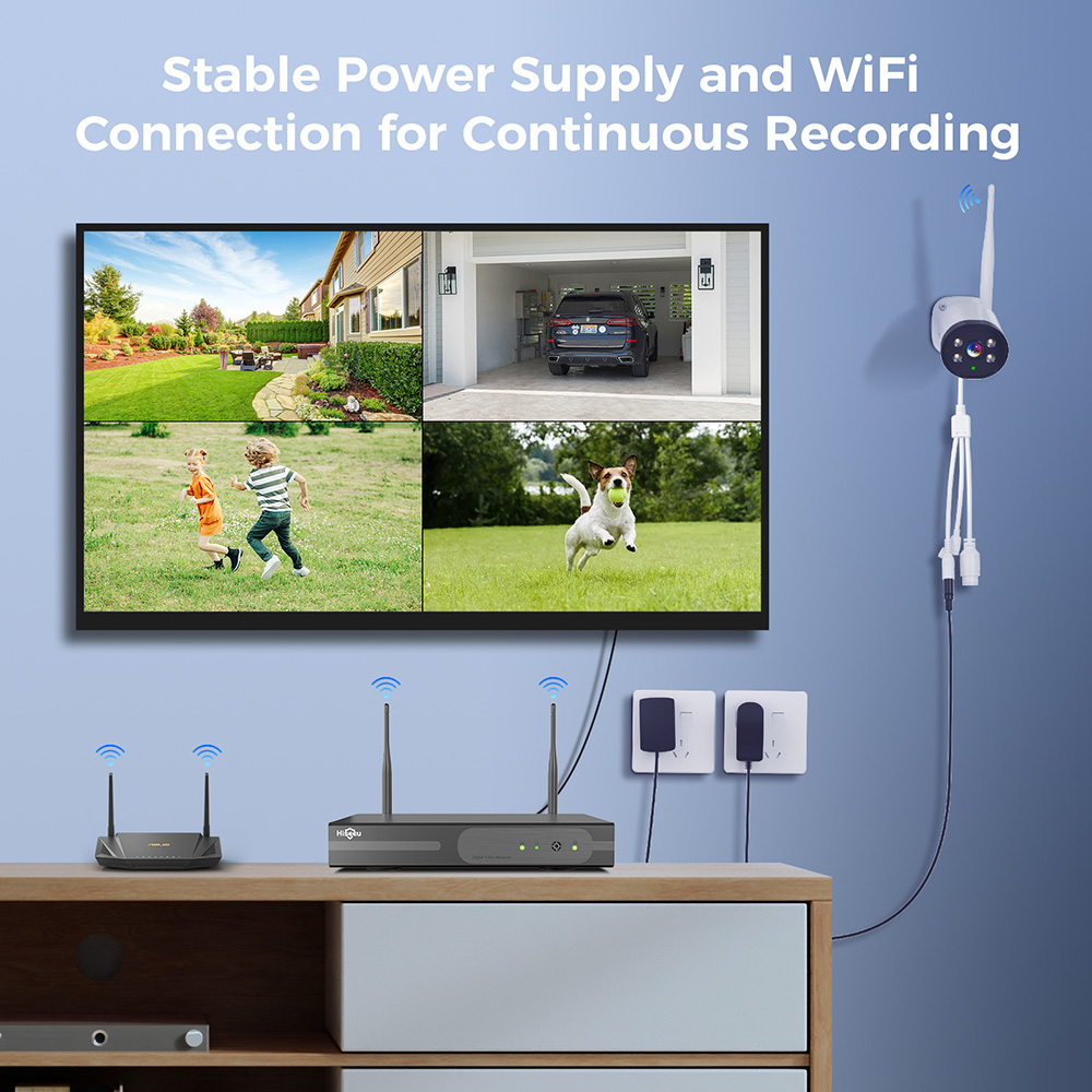 Refurbished Hiseeu 10CH NVR 3MP WiFi Security System Kit, with 4 Cameras, Human Detection, IR Night Vision, 2-way Audio, IP66 Waterproof, Works with Alexa, No HDD