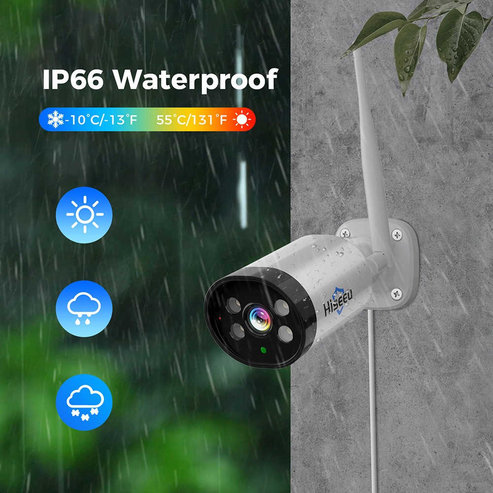 Refurbished Hiseeu 10CH NVR 3MP WiFi Security System Kit, with 4 Cameras, Human Detection, IR Night Vision, 2-way Audio, IP66 Waterproof, Works with Alexa, No HDD