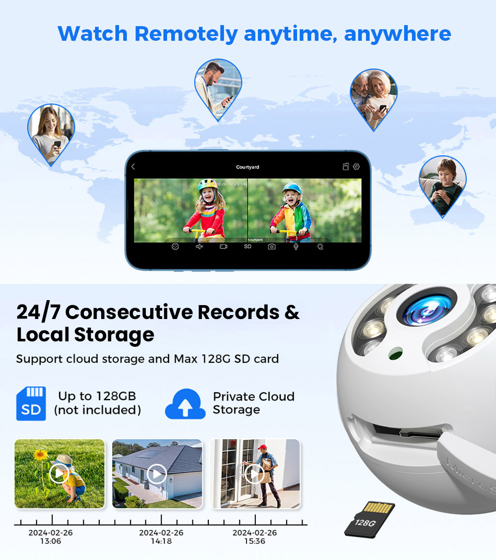 Refurbished Hiseeu 4K 6MP Outdoor WiFi Camera, Dual Lens, Double Screen, 2-way Audio, Color Night Vision, Auto Tracking, AI Human Detection, IP66 Weatherproof, 2.4GHz WiFi