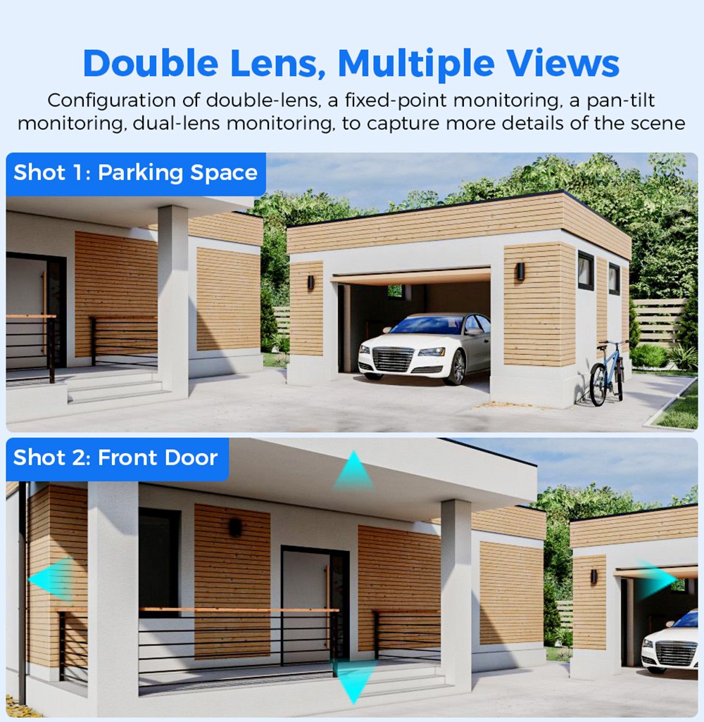 Refurbished Hiseeu 4K 6MP Outdoor WiFi Camera, Dual Lens, Double Screen, 2-way Audio, Color Night Vision, Auto Tracking, AI Human Detection, IP66 Weatherproof, 2.4GHz WiFi