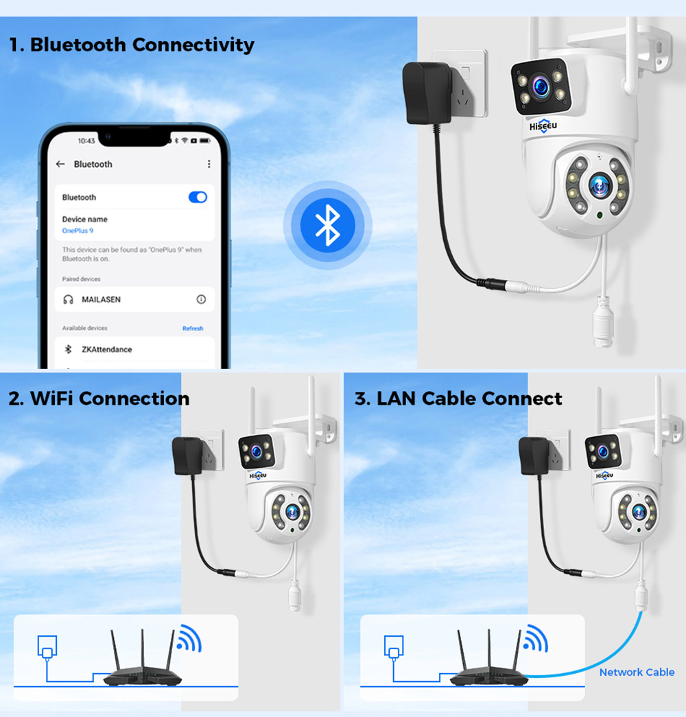 Refurbished Hiseeu 4K 6MP Outdoor WiFi Camera, Dual Lens, Double Screen, 2-way Audio, Color Night Vision, Auto Tracking, AI Human Detection, IP66 Weatherproof, 2.4GHz WiFi