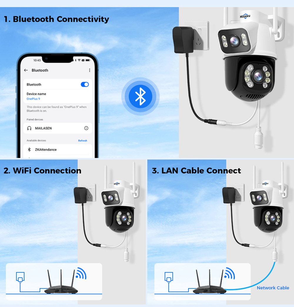 Hiseeu WS318B 6MP Outdoor WiFi Camera, Dual Lens, Double Screen, 2-way Audio, Color Night Vision, Auto Tracking, AI Human Detection, IP66 Weatherproof, 2.4GHz WiFi - Black