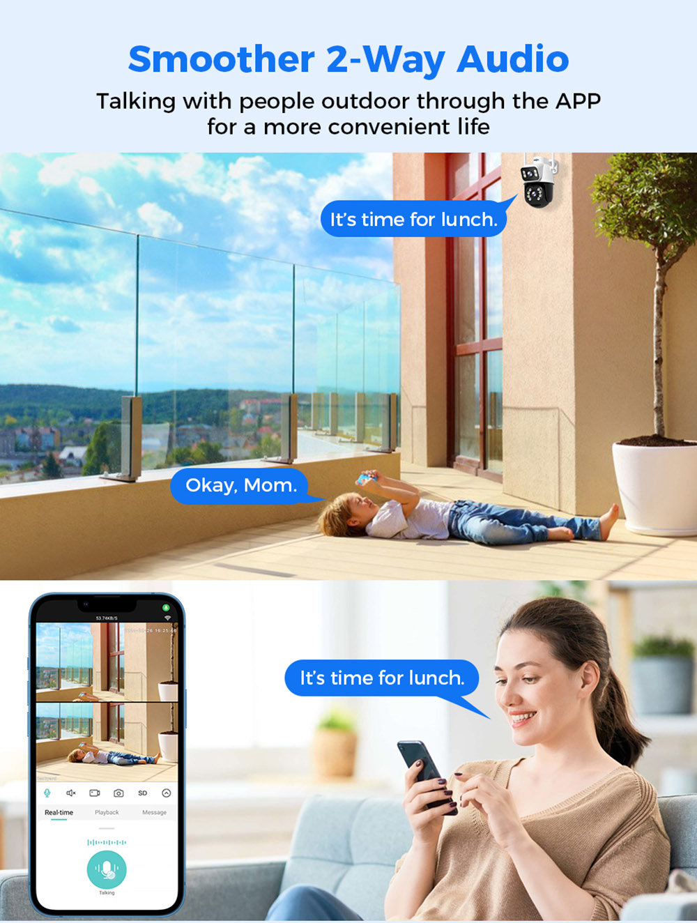 Hiseeu WS318B 6MP Outdoor WiFi Camera, Dual Lens, Double Screen, 2-way Audio, Color Night Vision, Auto Tracking, AI Human Detection, IP66 Weatherproof, 2.4GHz WiFi - Black
