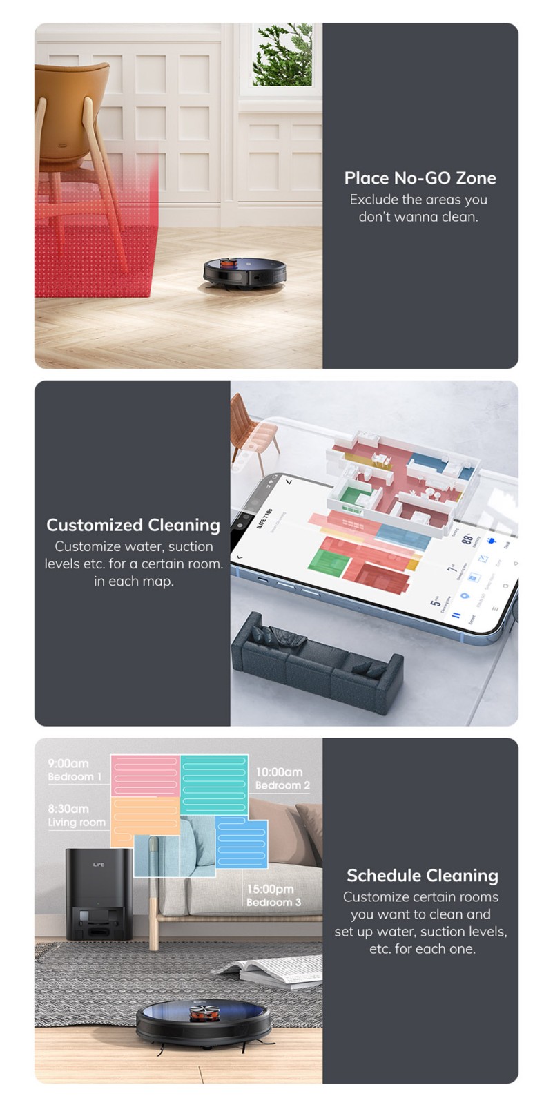 ILIFE T10s Robot Vacuum Cleaner, 2 in 1 Vacuum and Mop, Self-Emptying Station, 3000Pa Suction, 2.5L Dust Bag