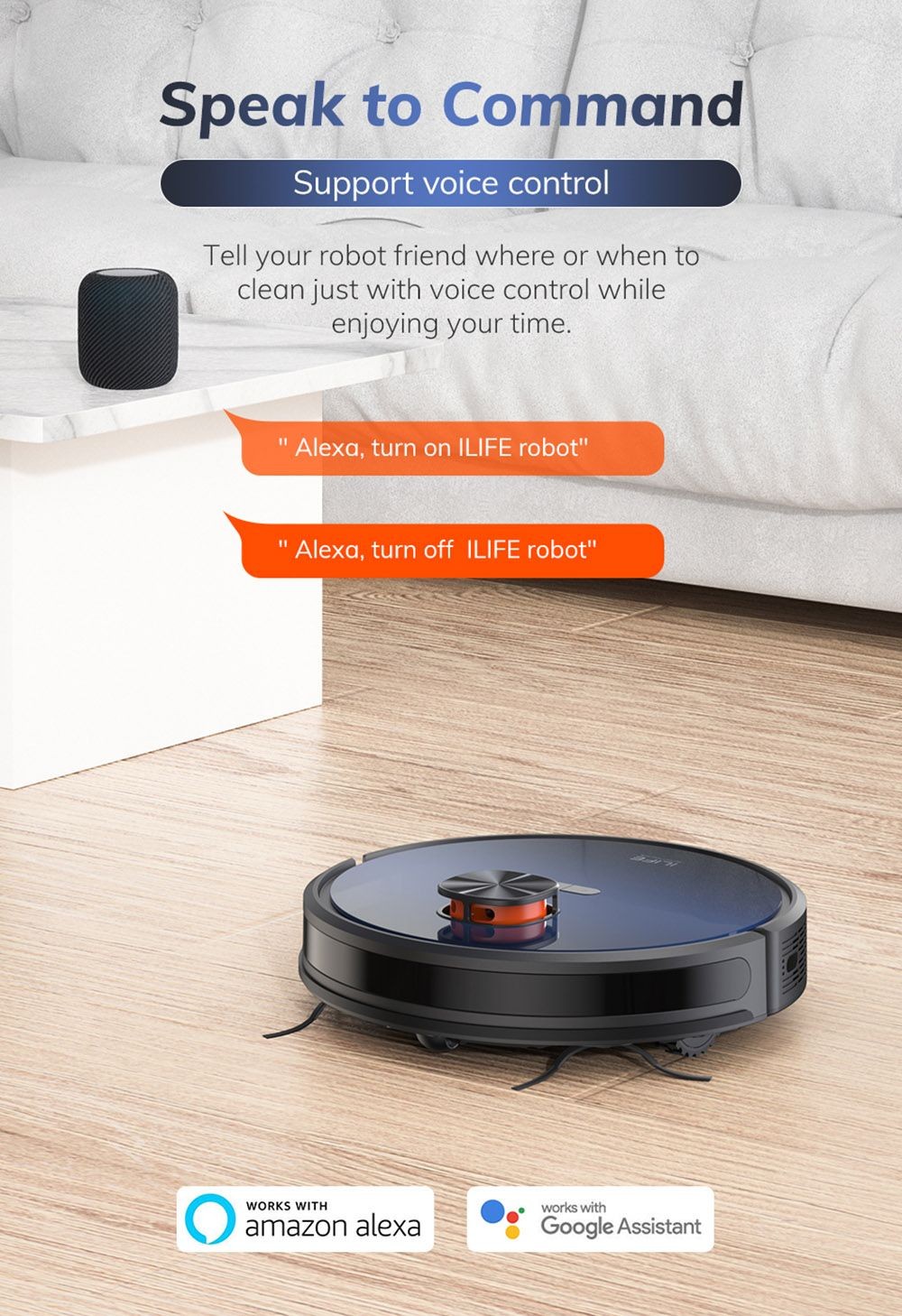ILIFE T10s Robot Vacuum Cleaner, 2 in 1 Vacuum and Mop, Self-Emptying Station, 3000Pa Suction, 2.5L Dust Bag