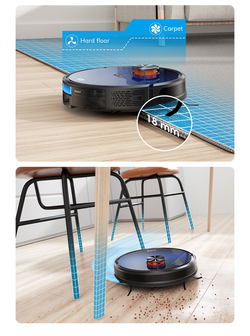 ILIFE T10s Robot Vacuum Cleaner, 2 in 1 Vacuum and Mop, Self-Emptying Station, 3000Pa Suction, 2.5L Dust Bag