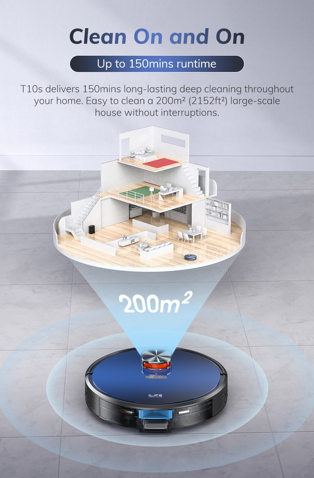 ILIFE T10s Robot Vacuum Cleaner, 2 in 1 Vacuum and Mop, Self-Emptying Station, 3000Pa Suction, 2.5L Dust Bag
