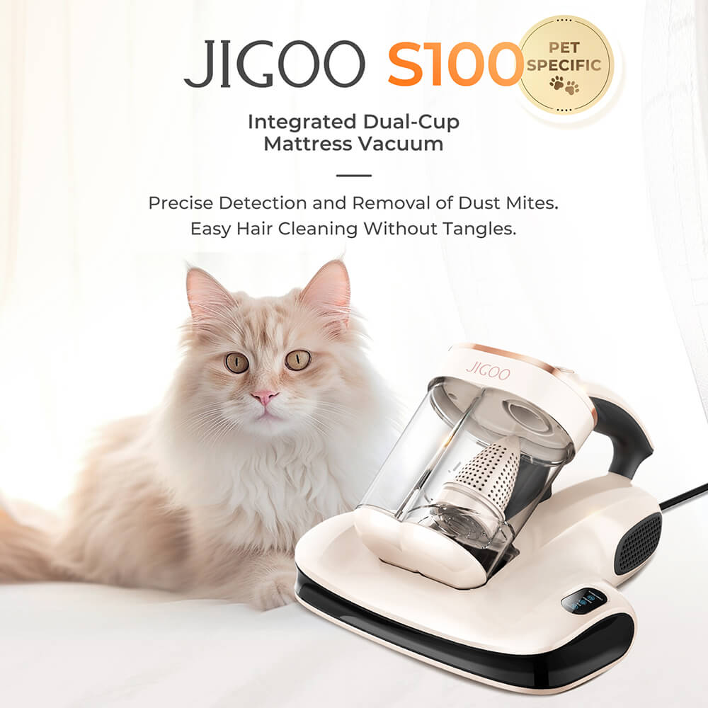 JIGOO S100 Smart Dual-Cup Mattress Vacuum Cleaner with 350W Power and 12KPa Suction