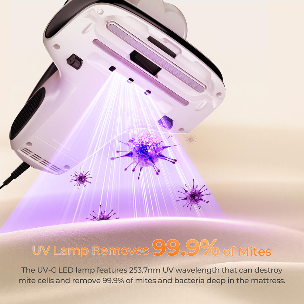 JIGOO S100 Smart Dual-Cup Mattress Vacuum Cleaner with 350W Power and 12KPa Suction