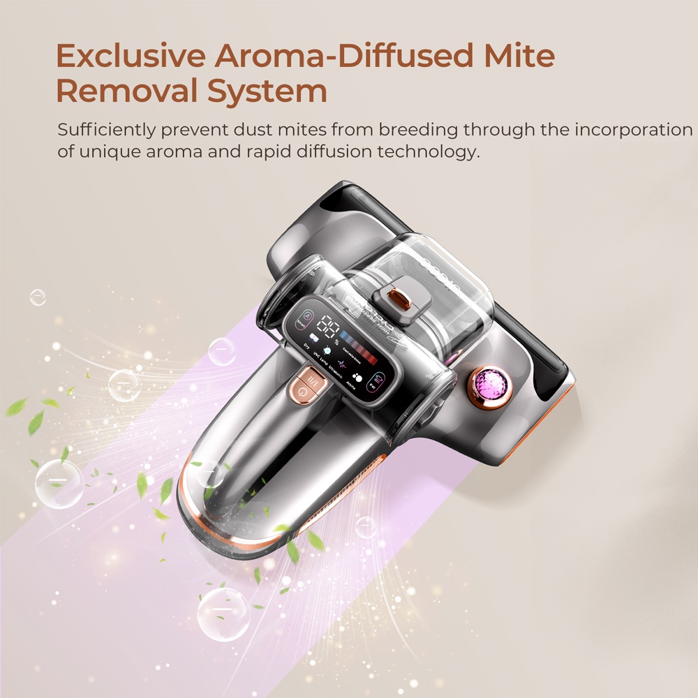 JIGOO T600 Bed Mattress Vacuum Cleaner Grey-US-Dual Cup Design-99.99% Dust Mite Removal with Aroma-Diffused System