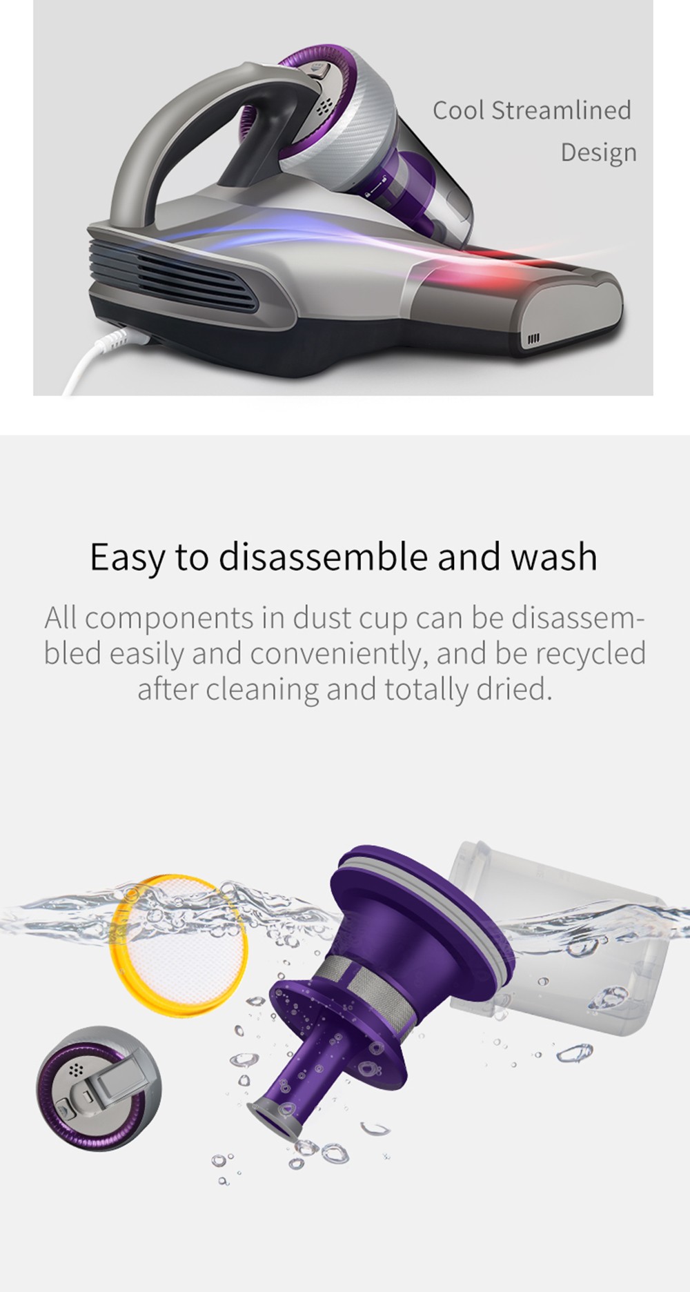 JIMMY JV35 Anti-mite Vacuum Cleaner Kill 99.9% Mites 99.99% Bacteria, 14KPa Suction, UV+Tap+Vacuum, Antistatic Brush